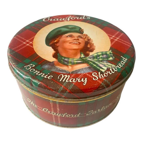 VTG Antique Crawfords Bonnie Mary Shortbread Tartan Scottish Metal Tin Round - Picture 8 of 8